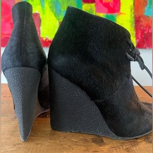 New Burberry Prorsum - Benton Calf Hair Wedge Black Ankle Boot Size 38